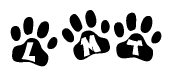 The image shows a series of animal paw prints arranged horizontally. Within each paw print, there's a letter; together they spell Lmt