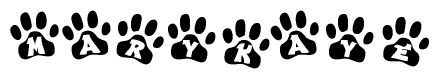 The image shows a row of animal paw prints, each containing a letter. The letters spell out the word Marykaye within the paw prints.