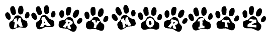 The image shows a series of animal paw prints arranged horizontally. Within each paw print, there's a letter; together they spell Marymoritz