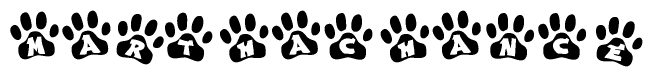 The image shows a row of animal paw prints, each containing a letter. The letters spell out the word Marthachance within the paw prints.