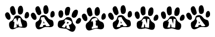 The image shows a series of animal paw prints arranged horizontally. Within each paw print, there's a letter; together they spell Marianna