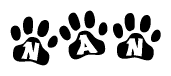 The image shows a series of animal paw prints arranged horizontally. Within each paw print, there's a letter; together they spell Nan