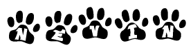 The image shows a series of animal paw prints arranged horizontally. Within each paw print, there's a letter; together they spell Nevin