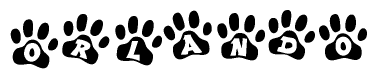 The image shows a row of animal paw prints, each containing a letter. The letters spell out the word Orlando within the paw prints.