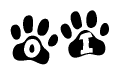 The image shows a row of animal paw prints, each containing a letter. The letters spell out the word Oi within the paw prints.