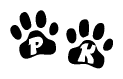 The image shows a row of animal paw prints, each containing a letter. The letters spell out the word Pk within the paw prints.