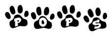 The image shows a series of animal paw prints arranged horizontally. Within each paw print, there's a letter; together they spell Pops