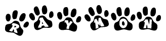 The image shows a series of animal paw prints arranged horizontally. Within each paw print, there's a letter; together they spell Raymon