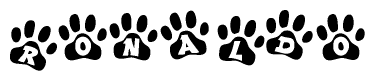 The image shows a row of animal paw prints, each containing a letter. The letters spell out the word Ronaldo within the paw prints.