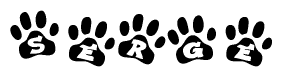 The image shows a row of animal paw prints, each containing a letter. The letters spell out the word Serge within the paw prints.