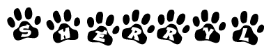 The image shows a row of animal paw prints, each containing a letter. The letters spell out the word Sherryl within the paw prints.