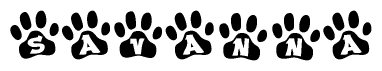 The image shows a series of animal paw prints arranged in a horizontal line. Each paw print contains a letter, and together they spell out the word Savanna.