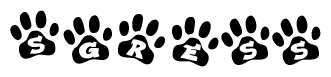The image shows a series of animal paw prints arranged horizontally. Within each paw print, there's a letter; together they spell Sgress