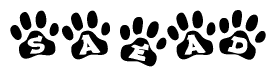 The image shows a series of animal paw prints arranged horizontally. Within each paw print, there's a letter; together they spell Saead