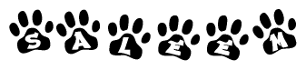 The image shows a row of animal paw prints, each containing a letter. The letters spell out the word Saleem within the paw prints.