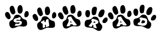 The image shows a row of animal paw prints, each containing a letter. The letters spell out the word Sharad within the paw prints.