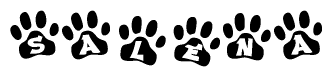 The image shows a row of animal paw prints, each containing a letter. The letters spell out the word Salena within the paw prints.