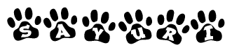 The image shows a row of animal paw prints, each containing a letter. The letters spell out the word Sayuri within the paw prints.