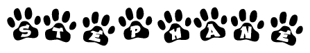 The image shows a series of animal paw prints arranged horizontally. Within each paw print, there's a letter; together they spell Stephane