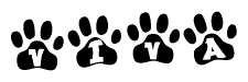 The image shows a series of animal paw prints arranged horizontally. Within each paw print, there's a letter; together they spell Viva