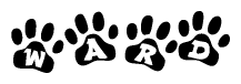The image shows a series of animal paw prints arranged in a horizontal line. Each paw print contains a letter, and together they spell out the word Ward.