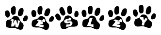 The image shows a series of animal paw prints arranged horizontally. Within each paw print, there's a letter; together they spell Wesley
