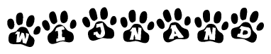 The image shows a series of animal paw prints arranged in a horizontal line. Each paw print contains a letter, and together they spell out the word Wijnand.