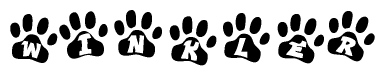 The image shows a series of animal paw prints arranged in a horizontal line. Each paw print contains a letter, and together they spell out the word Winkler.