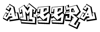 The image is a stylized representation of the letters Ameera designed to mimic the look of graffiti text. The letters are bold and have a three-dimensional appearance, with emphasis on angles and shadowing effects.