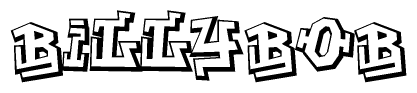 The clipart image depicts the word Billybob in a style reminiscent of graffiti. The letters are drawn in a bold, block-like script with sharp angles and a three-dimensional appearance.