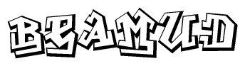 The image is a stylized representation of the letters Beamud designed to mimic the look of graffiti text. The letters are bold and have a three-dimensional appearance, with emphasis on angles and shadowing effects.