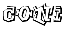 The image is a stylized representation of the letters Coni designed to mimic the look of graffiti text. The letters are bold and have a three-dimensional appearance, with emphasis on angles and shadowing effects.