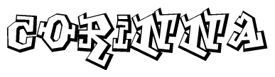 The clipart image depicts the word Corinna in a style reminiscent of graffiti. The letters are drawn in a bold, block-like script with sharp angles and a three-dimensional appearance.