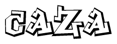 The image is a stylized representation of the letters Caza designed to mimic the look of graffiti text. The letters are bold and have a three-dimensional appearance, with emphasis on angles and shadowing effects.