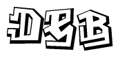 The clipart image depicts the word Deb in a style reminiscent of graffiti. The letters are drawn in a bold, block-like script with sharp angles and a three-dimensional appearance.