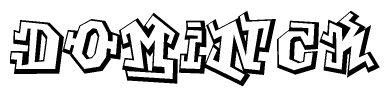 The clipart image depicts the word Dominck in a style reminiscent of graffiti. The letters are drawn in a bold, block-like script with sharp angles and a three-dimensional appearance.