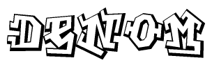 The clipart image depicts the word Denom in a style reminiscent of graffiti. The letters are drawn in a bold, block-like script with sharp angles and a three-dimensional appearance.