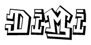 The image is a stylized representation of the letters Dimi designed to mimic the look of graffiti text. The letters are bold and have a three-dimensional appearance, with emphasis on angles and shadowing effects.