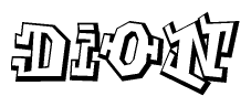 The clipart image depicts the word Dion in a style reminiscent of graffiti. The letters are drawn in a bold, block-like script with sharp angles and a three-dimensional appearance.