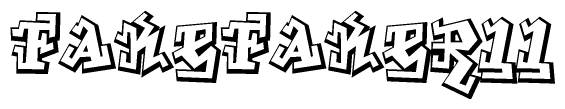 The clipart image depicts the word Fakefaker11 in a style reminiscent of graffiti. The letters are drawn in a bold, block-like script with sharp angles and a three-dimensional appearance.