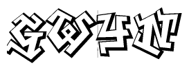 The clipart image depicts the word Gwyn in a style reminiscent of graffiti. The letters are drawn in a bold, block-like script with sharp angles and a three-dimensional appearance.