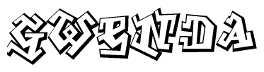 The clipart image depicts the word Gwenda in a style reminiscent of graffiti. The letters are drawn in a bold, block-like script with sharp angles and a three-dimensional appearance.