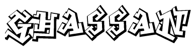 The clipart image depicts the word Ghassan in a style reminiscent of graffiti. The letters are drawn in a bold, block-like script with sharp angles and a three-dimensional appearance.