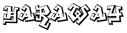 The clipart image depicts the word Haraway in a style reminiscent of graffiti. The letters are drawn in a bold, block-like script with sharp angles and a three-dimensional appearance.
