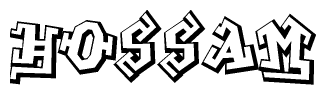 The clipart image depicts the word Hossam in a style reminiscent of graffiti. The letters are drawn in a bold, block-like script with sharp angles and a three-dimensional appearance.