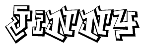 The image is a stylized representation of the letters Jinny designed to mimic the look of graffiti text. The letters are bold and have a three-dimensional appearance, with emphasis on angles and shadowing effects.