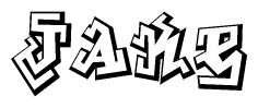 The image is a stylized representation of the letters Jake designed to mimic the look of graffiti text. The letters are bold and have a three-dimensional appearance, with emphasis on angles and shadowing effects.