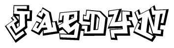 The image is a stylized representation of the letters Jaedyn designed to mimic the look of graffiti text. The letters are bold and have a three-dimensional appearance, with emphasis on angles and shadowing effects.