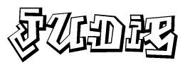 The clipart image depicts the word Judie in a style reminiscent of graffiti. The letters are drawn in a bold, block-like script with sharp angles and a three-dimensional appearance.