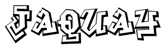 The image is a stylized representation of the letters Jaquay designed to mimic the look of graffiti text. The letters are bold and have a three-dimensional appearance, with emphasis on angles and shadowing effects.